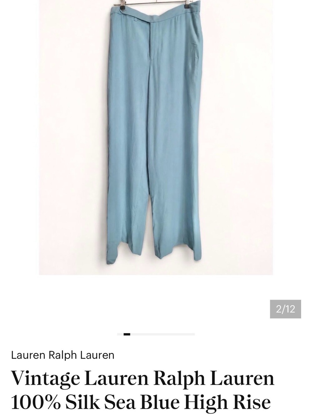 NWT Ralph Lauren Sea Blue Wide-Leg 100% Silk Pants